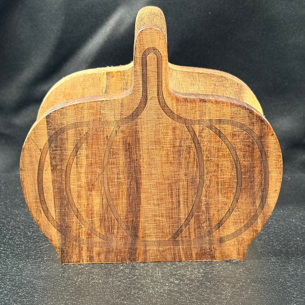 Vintage Hand Carved Wood Pumpkin Napkin Holder Folk Art Autumn Decor